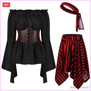 Pirate Costume Set Renaissance Blouse Corset Skirt Vintage Cosplay Outfit